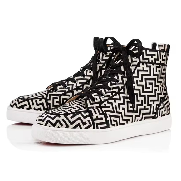Christian Louboutin Mens Rantus Orlato Flat Tissu Black White High Sneaker 44 11 - Picture 1 of 13